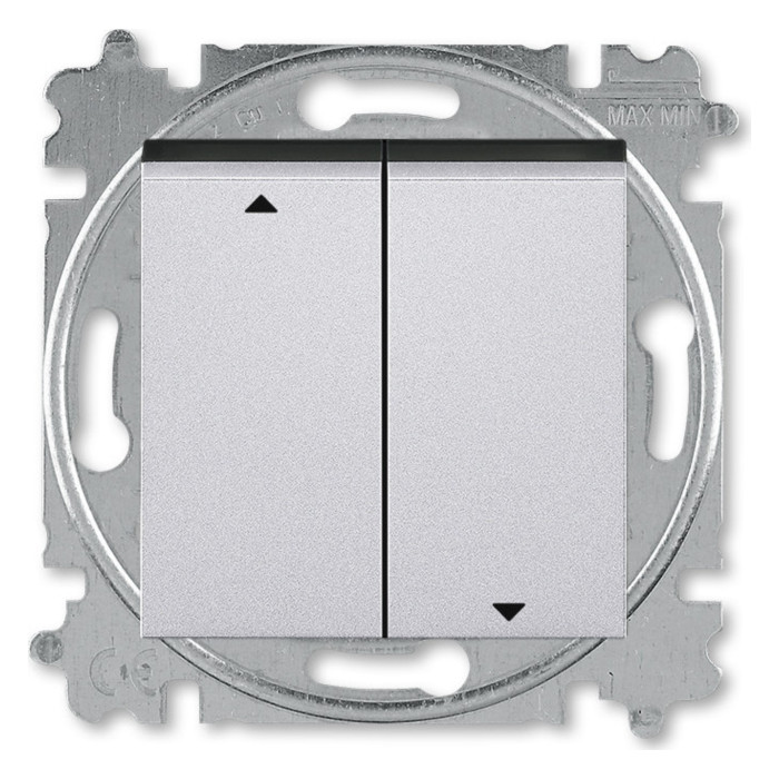 Выключатель для жалюзи двухклавишный ABB LEVIT, механический, серебро // дымчатый черный, 2CHH598845A6070